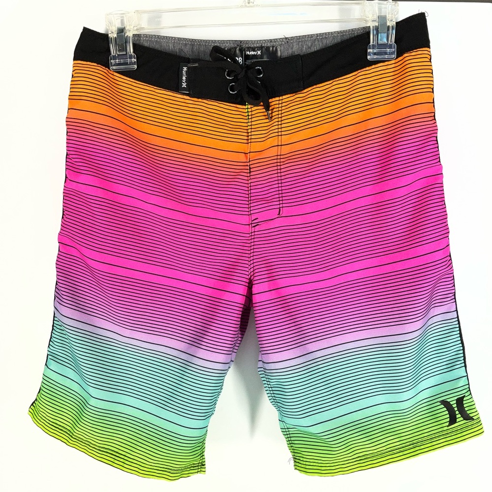 Hurley Shoreline Swim Trunks Size 16/28‎ | Neon Ombre Stripe Board Shorts